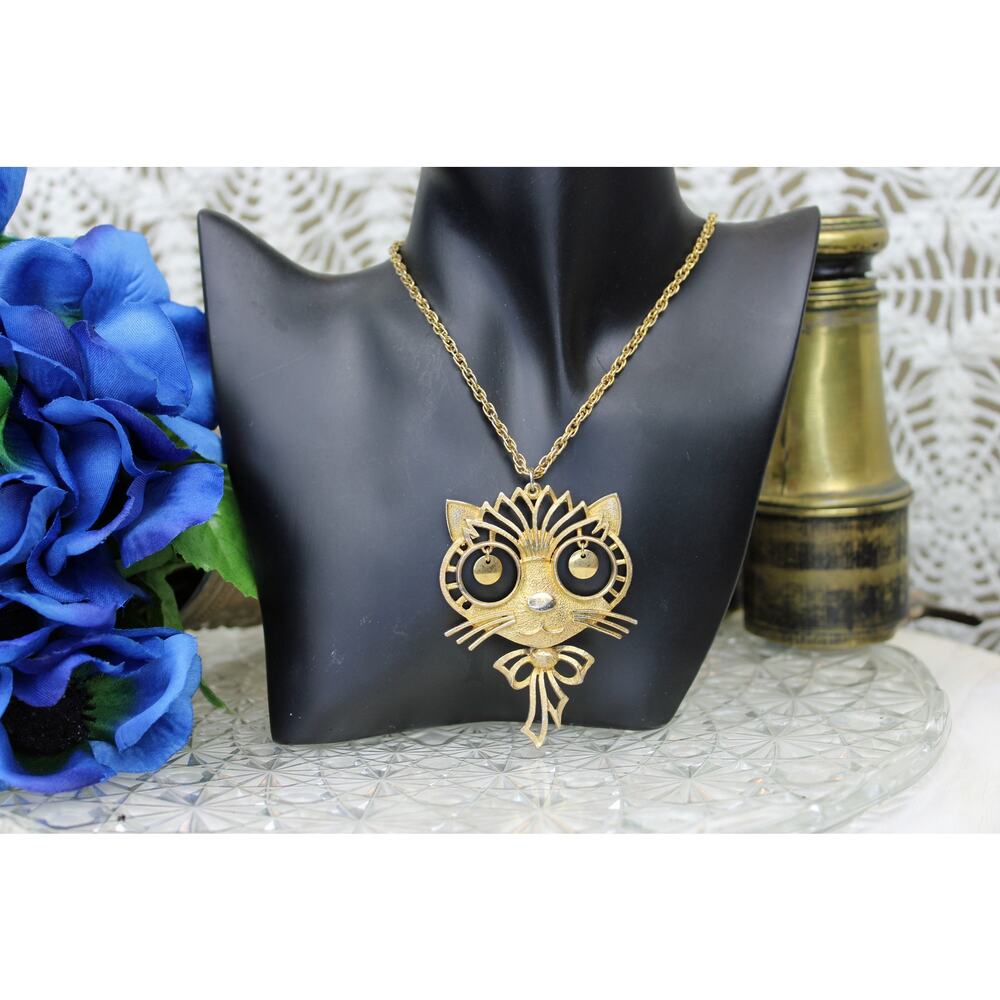Cinerama Cranston Rhode Island Gold Tone Felix Cat Head Necklace